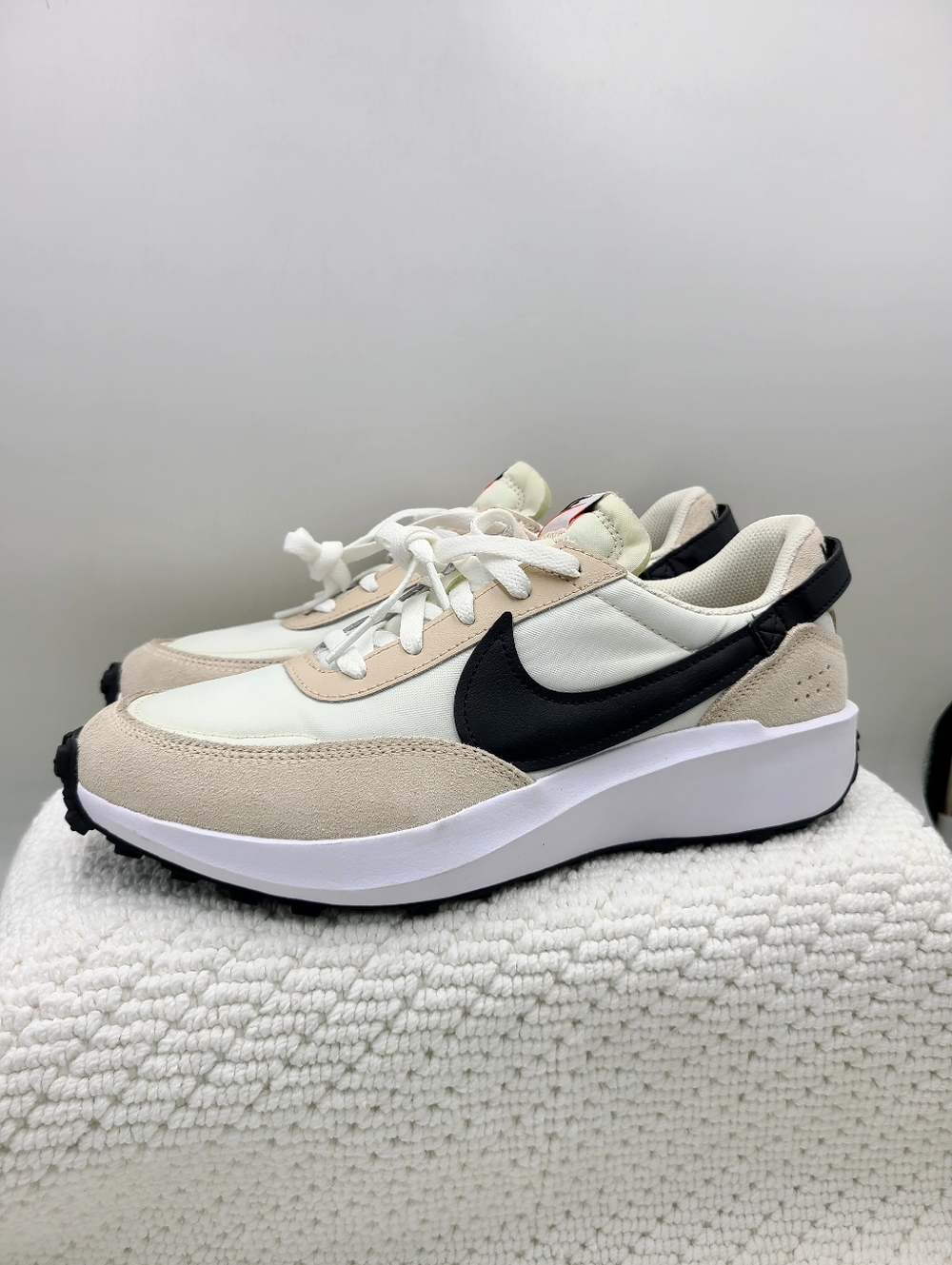 Nike Waffle Runner-Style Sneakers in Black & Cream